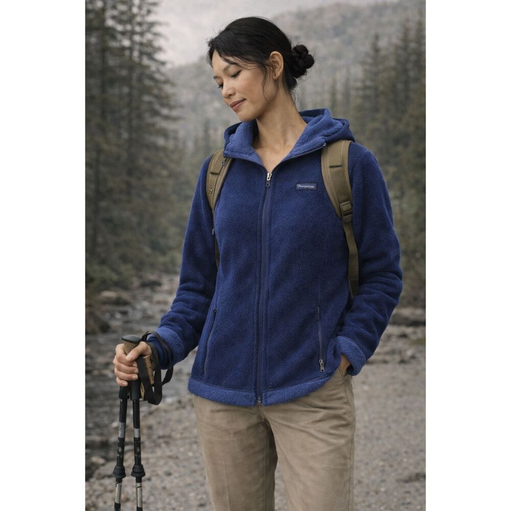 Patagonia Zip Up Synchilla Sherpa Jacket with Hood Blue Medium